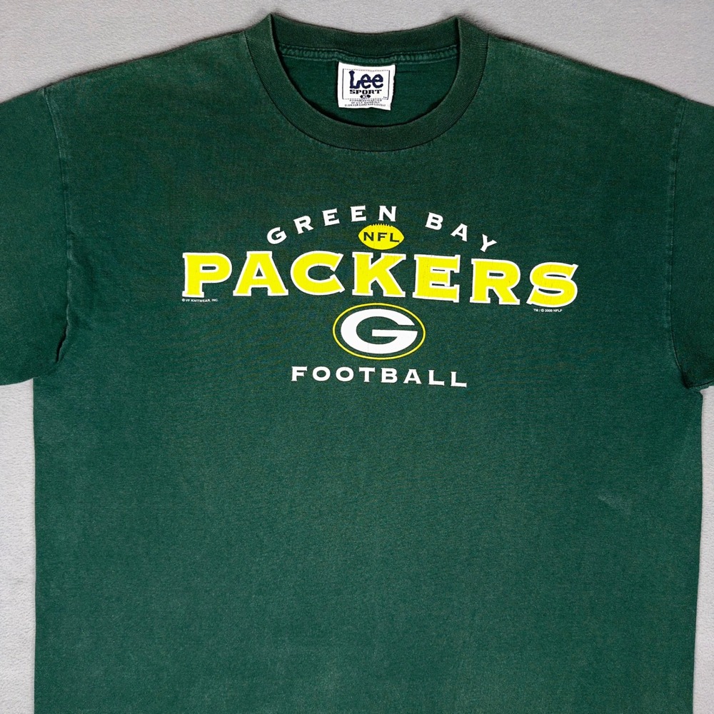 Vintage 90s Lee‎ Sport Green Bay Packers NFL Mens XL Green Tee Football Spellout - Picture 3 of 8